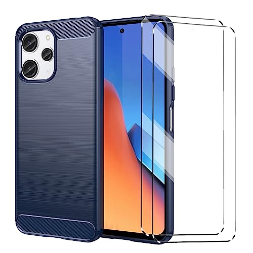 Cover e 2Pcs Vetrino Compatible con Redmi 12 4G antiurto Custodia piu Vetro temperato con protezione 12 4G Pellicola protettiva Navy