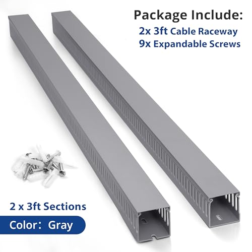Image of ZhiYo 2 inch H x 2 inch W Cable Raceway, 6ft Under Desk Wire Management Channel, Grey (Pack of 2)