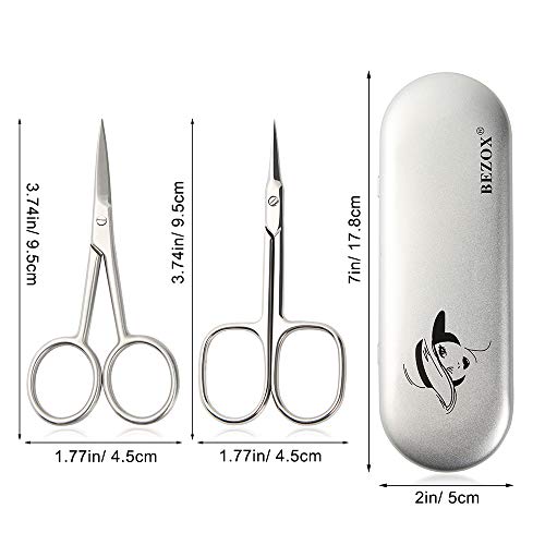 Bezox Small Scissors 2 Pcs Set - Nail Cuticle Scissors/Manicure Scissors Kit - Straight And Curved Blade Beauty Scissor For Beard/Mustache, Nose Hair, Ear Hair, Eyelashes And Eyebrow Trimming #TOP6