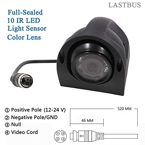 Backup Camera, Reversing Camera, Waterproof Night Vision Wide View Angle Side View Camera with 4 Pin GX12-4 Connector for RV Camper Truck Trailer Bus Van