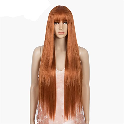 Perruque synthétique blonde longue avec frange droite lace front 32"