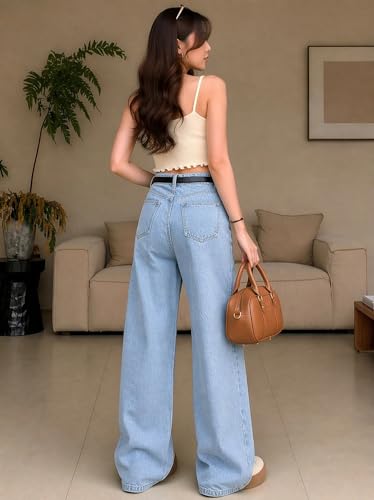 Image of KOTTY Women's Wide Leg Denim Jeans | Loose Fit High Rise Baggy Style Jeans for Women