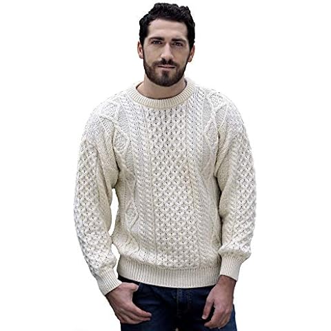 Aran Crafts Ecru Wool Crew Neck Sweater Cover