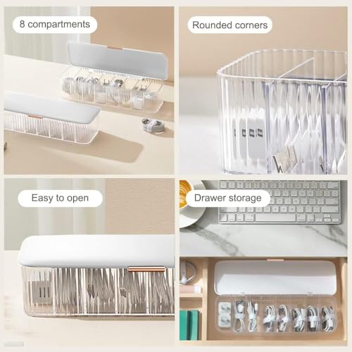 Image of Soko Nordic Data Cable Organizer Box, 8 Compartments Table Top Desk Management, Storage Tray for Home & Office - Charger, Electronic Accessories, Jewellery, Wires, SD Card, USB, Stationary - Green