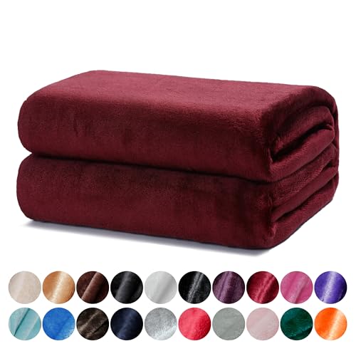 DALINA Textil - Manta para Sofá pequeña 130x160cm - Manta Terciopelo - Manta Ligera Franela para Sofá, Cama, Viaje, Sala de Estar (Rojo Tinto)