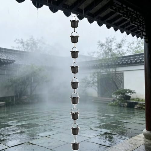 Cadena de lluvia japonesa de 7 pies en aleación de aluminio con ganchos S para canalón exterior