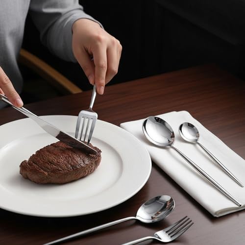 Image of Slim Handle Silver 15 Pcs Stainless Steel Cutlery Set for Dining Table, Dishwasher Safe Glossy Flatware (3 Spoon Set+3 Forks Set+3 Butter Knife+3 Dessert Spoon+ 3 Fruit Fork)