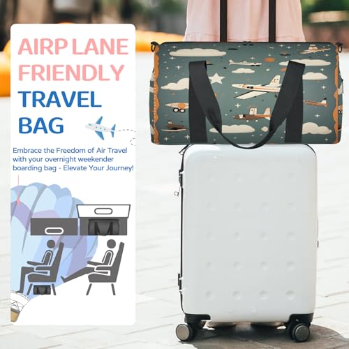 Cute Airplane Gym Bag for Women, Duffle Bag for Travel Sport, Lightweight Waterproof Carry on Weekender Dance Yoga Workout Bags, Cartoon Aircraft3