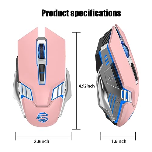 Image of Bluetooth Wireless Gaming Mouse, RGB Rechargeable USB Wireless Mouse, Quiet Click, LED Backlit, Ergonomic, with Side Button, DPI Adjustable Computer Mice for Laptop PC MacBook Chromebook - Pink