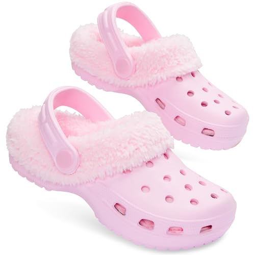 CityComfort Mädchen Clogs Kinder Hausschuhe, Warme Fleecefutter & Abnehmbaren Schuh Charms, Geschenke für Kinder Teenager (32 EU, Rosa ohne Charms)