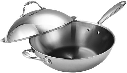 Cooks Standard Stainless Steel Multi-Ply Clad Wok, 13" with High Dome lid, Silver