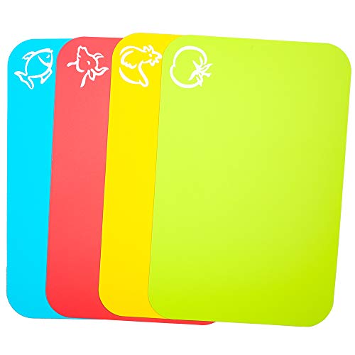 Carrollar Small Flexible Plastic Cutting Board Mats, Cutting Boards Mats With Food Icons, Gripped Back And Dishwasher Safe, Set Of 4 (7.5X11.4Inch) #TOP3