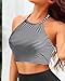 Women Swim Top - High Neck Bikini Top Only Halter Swimsuit Bathing Suit 2025 Black White Stripe S