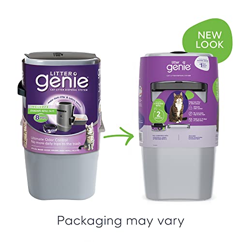 Litter Genie Standard Pail (Silver) | Cat Litter Waste Disposal System For Odor Control | Includes 1 Square Refill Bag #TOP1