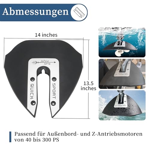 Sport 300 Leistungs-Hydrofoil-Stabilisator für Außenbordmotoren und Z-Antriebe 40–300 PS, Schwarz