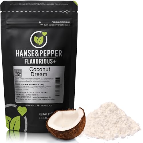 100g Hanse&Pepper Flavorious+ Geschmackspulver Coconut Dream – ohne Zucker, kalorienbewusst – Kokospulver für Quark, Joghurt, Shakes & Süßspeisen – ohne künstliche Süßstoffe, echte Zutaten