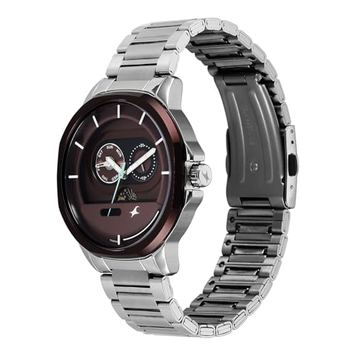 Image of Fastrack Street Opulence Sun Moon Multifunction Quartz Analog with Maroon Dial Silver Stainless Steel Metal Strap Watch for Men - 3303KM05