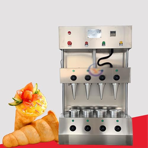 Máquina para Hacer Conos de gofre, máquina eléctrica para Hacer Helados con 4 Placas calefactoras antiadherentes, Alarma automática, Control de Temperatura Independiente, Alta prod,
