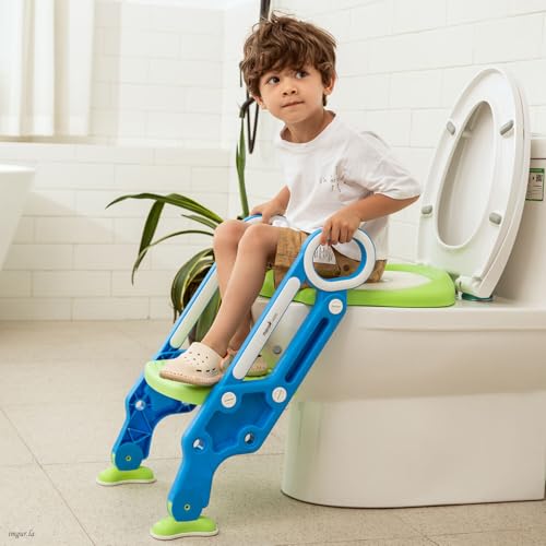 Potty Training Toilet Seat with Step Stool Ladder， Blue Green