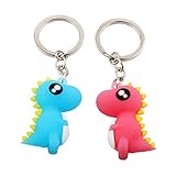 NN-BH dinosaur keychain, stylish cute silicone keychain pendant, two-piece blue and pink dinosaur keychain,