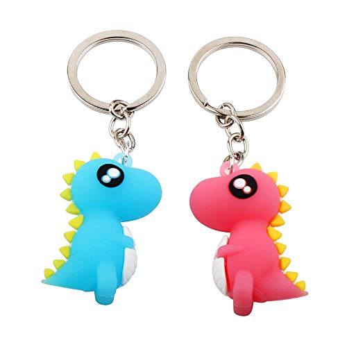 NN-BH dinosaur keychain, stylish cute silicone keychain pendant, two-piece blue and pink dinosaur keychain,