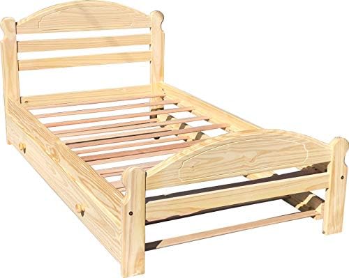 Arizona Twin Bed with Trundle Solid Pine Wooden Trundle Bed Hardwood Slats Support Unfinished Suitable for Boys Girls Kids Bedroom Single Wooden Bed Frame