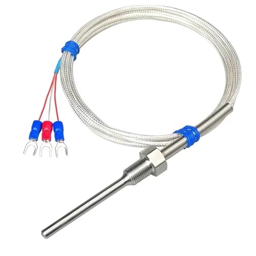 PT100 Temperature Sensor RTD Probe Stainless Steel Industrial Threaded Resistance Detector PTFE Line 1Pcs(M12-1.5)