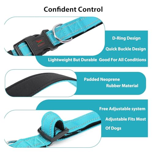 Image of Petology Reflective Adjustable Dog Collar for X-Large Dogs (50-60 cms) | Soft Neoprene Padded Nylon Pet Collar with Safe & Quick Release Buckle | Comfortable, Lightweight & Durable