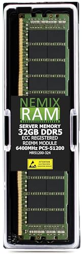 Image of NEMIX RAM 32GB (1X32GB) DDR5 6400MHZ PC5-51200 CL52 2Rx8 1.1V 288-PIN ECC RDIMM Registered Server Memory Compatible with Dell PowerEdge R470 Rack Server