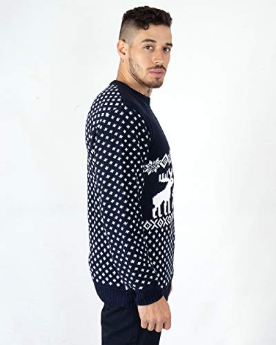 Maglione natalizio per uomo, motivo renne Navy