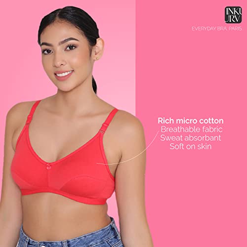 Image of INKURV Everyday Bra for Women's and Girls | Non Padded | Non Wired | Full Coverage Bra in Rich Cotton Fabric - Paris | Combo of 2 |