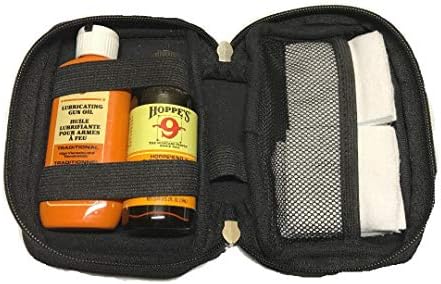 Hoppes Gun Bore Cleaner and Lubricating Oil with 40-50 Westlake Market Patches and Neoprene Case for .38, 9mm.40.44 and .45 Caliber Handguns/Pistols/Rifles/Shotguns