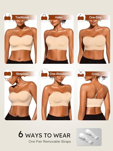 Image of Strapless Bras for Women, S-XL, Non-Slip Silicone Padded Bandeau Bra with Free Clear Strap