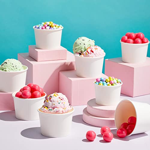 Stockroom Plus 200-Pack Paper Ice Cream Cups - Bulk 8 oz Disposable Ice Cream Bowls for Ice Cream Parties, Business Use (White)