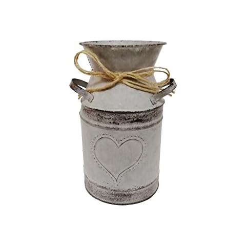 Watering Honey 7.5inch Old Fashioned Galvanized Milk Can with Heart-Shaped Printing - Grey Cover