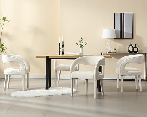 CIMOTA White Upholstered Dining Chairs Set of 6 Modern Kitchen & Dining Room Chairs Kitchen Chairs with Arms/Open Back Comfy Accent Chairs for Living Room/Bedroom, Velvet Cream White/6PCS