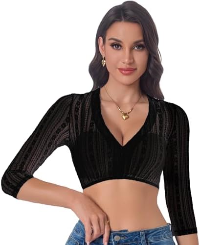 Adisno Dirndl Bluse Damen, Dirndlbluse, Dirndl Bluse, Dirndlbluse Spitze, Dirndlblusen mit Eleganten V-Ausschnitt und Sexy Spitze,Weiß