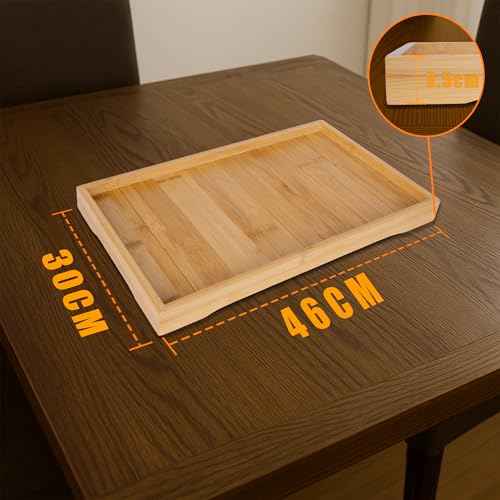 Miniatura 2 de Linhome Bandeja Rectangular De Bambú Natural Con Borde Elevado, Bandeja Servidora Multiusos Para Desayuno, Té, Cocina, Comedor Y Salón 46x30x3.5 Cm ,Rs03509