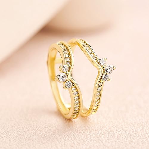 SHELOVES Crown Wedding Ring Guard Enhancers Round Cubic Zirconia 925 Sterling Silver Stack Wrap for Women 5-122