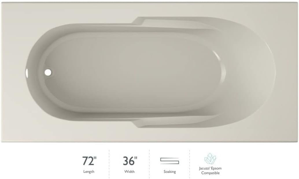 Jacuzzi SIGNATURE Acrylic Drop-In Bathtub, Soaking Sanctuary, Slip Resistant, Universal Drain Placement, 72" (L) x 36" (W), Rectangle, Oyster