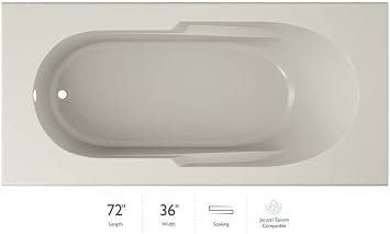 Jacuzzi SIGNATURE Acrylic Drop-In Bathtub, Soaking Sanctuary, Slip Resistant, Universal Drain Placement, 72" L x 36" W, Rectangle, Oyster