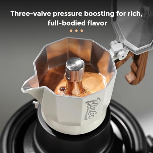 Image of Bincoo Three Valve Espresso Maker Stovetop,Camping Moka Pot 2 Cup /120ML,Stove Top Espresso Italian Coffee Maker