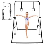 Gymnastics Bars for Kids with Rings, Junior Kip Training Bars Equipment for Home, Folding Height Adjustable Horizontal Bars (Black)