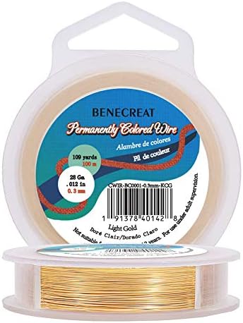 BENECREAT 18Gauge(1mm) Tarnish Resistant Light Gold Wire Jewellery Making Copper Wire, 10M/11Yard