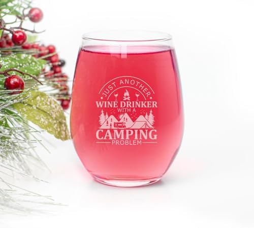 Just Another Wine Drinker With A Camping Problem Stemless Wine Glass - Rv Kitchen Accessories - Happy Camper Glamper Gift - Funny Birthday Outdoors Sign - Camper Wine Glass, 15oz image 5