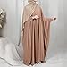 BooW Muslim Women Batwing Abaya Dress Front Zipper Kaftan Islamic Maxi Dress Middle East Robe (164# Khaki), One Size