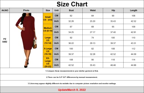 Perzeal Church Dresses For Women 3/4 Sleeve Tie Neck Bodycon Work Pencil Midi Dress(Burgundy Xx-Large) #TOP6