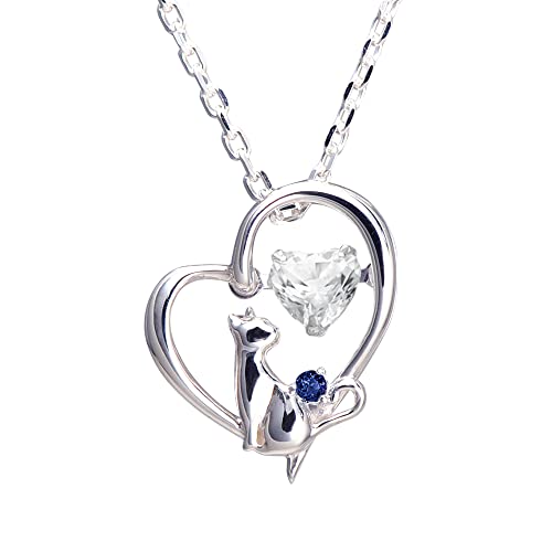 [未来天使] ネックレス レディース ハート 猫 ダンシングストーン シルバー ロジウム 変色防止 加工 選べる 誕生石 9月 サファイア MIP1184RM_WT_S ホワイト ロジウムのサムネイル