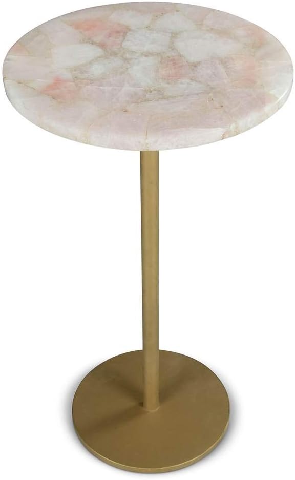 Steve Silver Rosie Chairside End Table Top, Gold Iron Base, Romantic and Durable Transitional Style, 14 x 14 x 25, Rose Quartz,Brass
