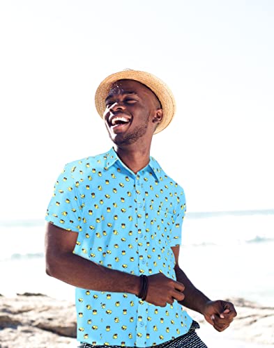 Lrd Men's Novelty Casual Button Down Shirt Short Sleeve Hawaiian Dress Shirts Gangsta Ducks - M #TOP1